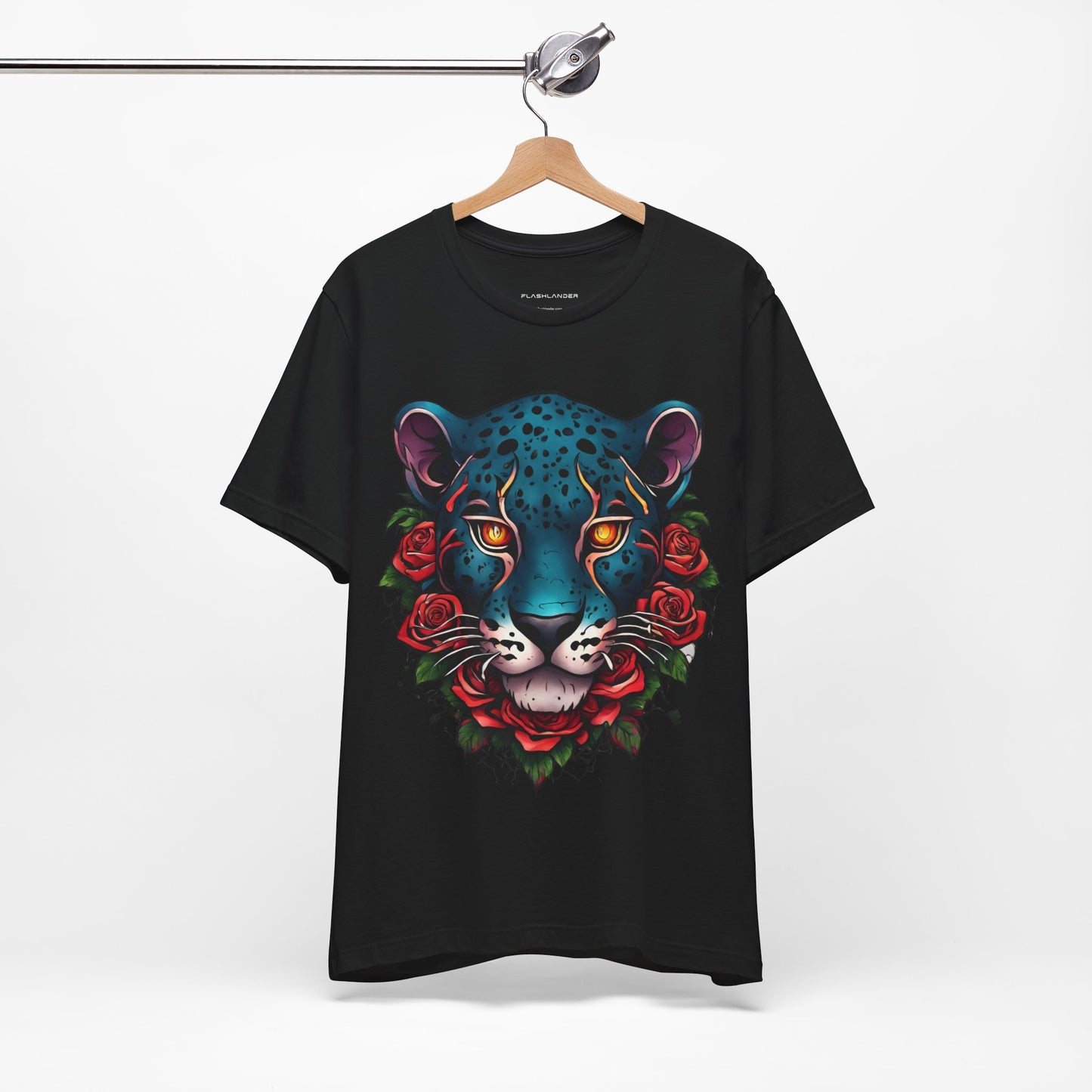 T-shirt graphique unisexe Jaguar Flames and Roses Flashlander