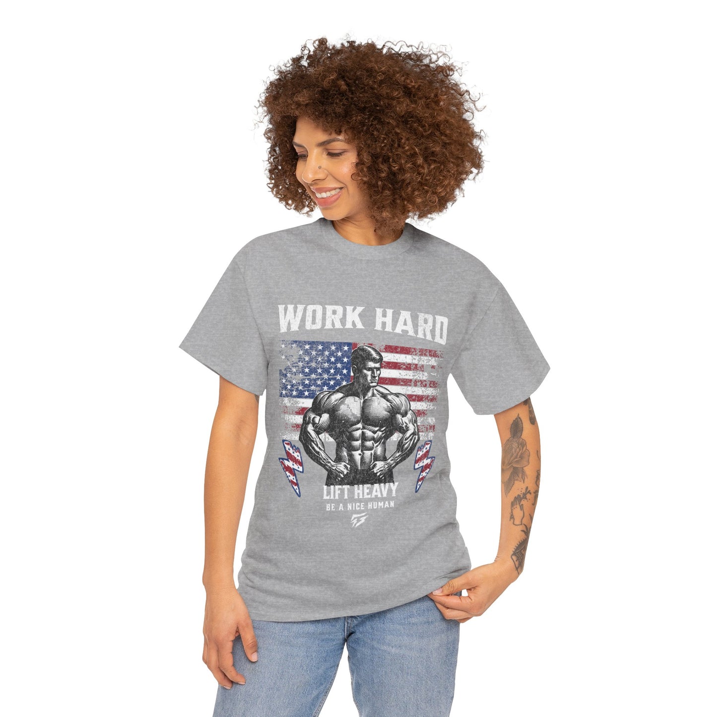 Work Hard Lift Heavy Gym Shirt Flashlander Cotton Unisex Charcoal Black Graphic Tee