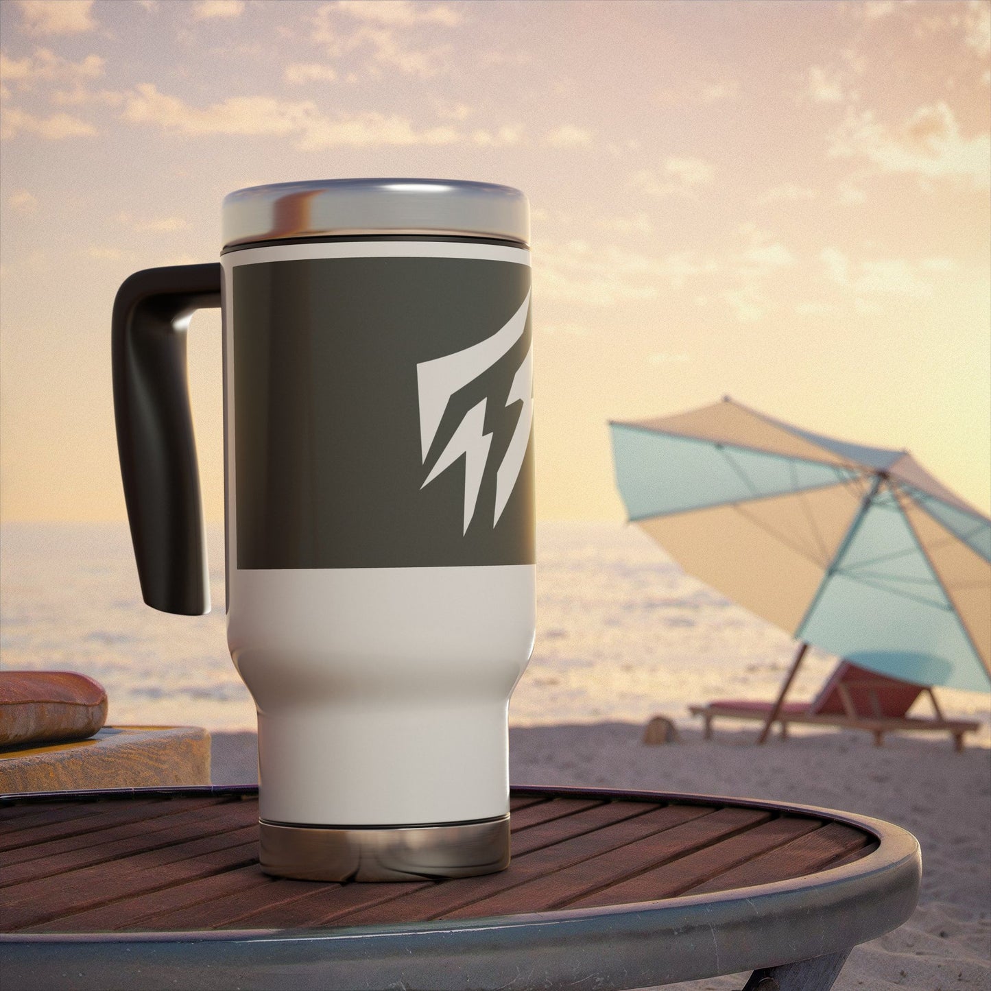 Flashlander Stainless Steel Travel Sports Mug with Handle Dark Grey and White