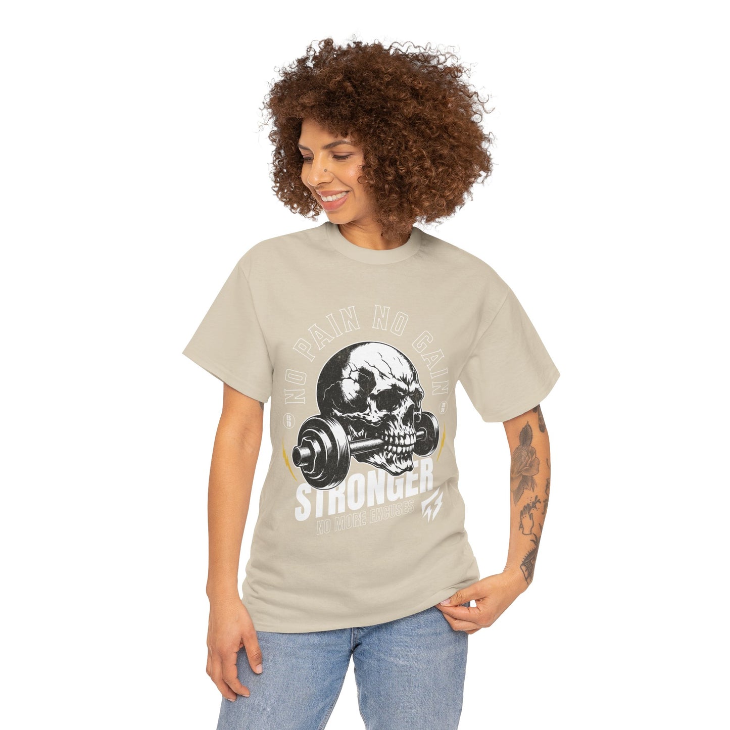 Skull Gym Shirt Flashlander No Pain No Gain Performance T-Shirt Cotton Unisex Charcoal Black Graphic Tee