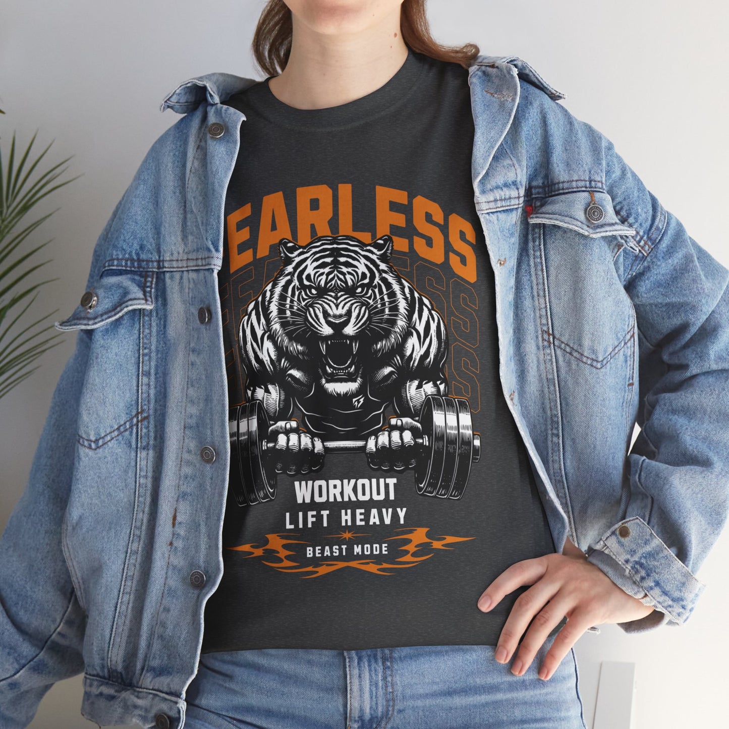 Tiger Bodybuilder Shirt Flashlander Fearless Workout Lift Heavy Beast Mode Gym T-Shirt Cotton Unisex Graphic Tee