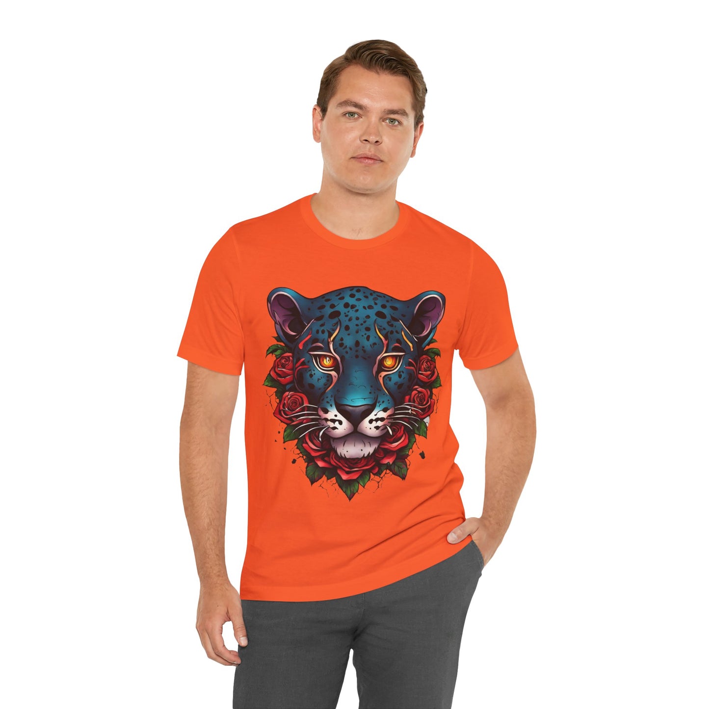 T-shirt graphique unisexe Jaguar Flames and Roses Flashlander