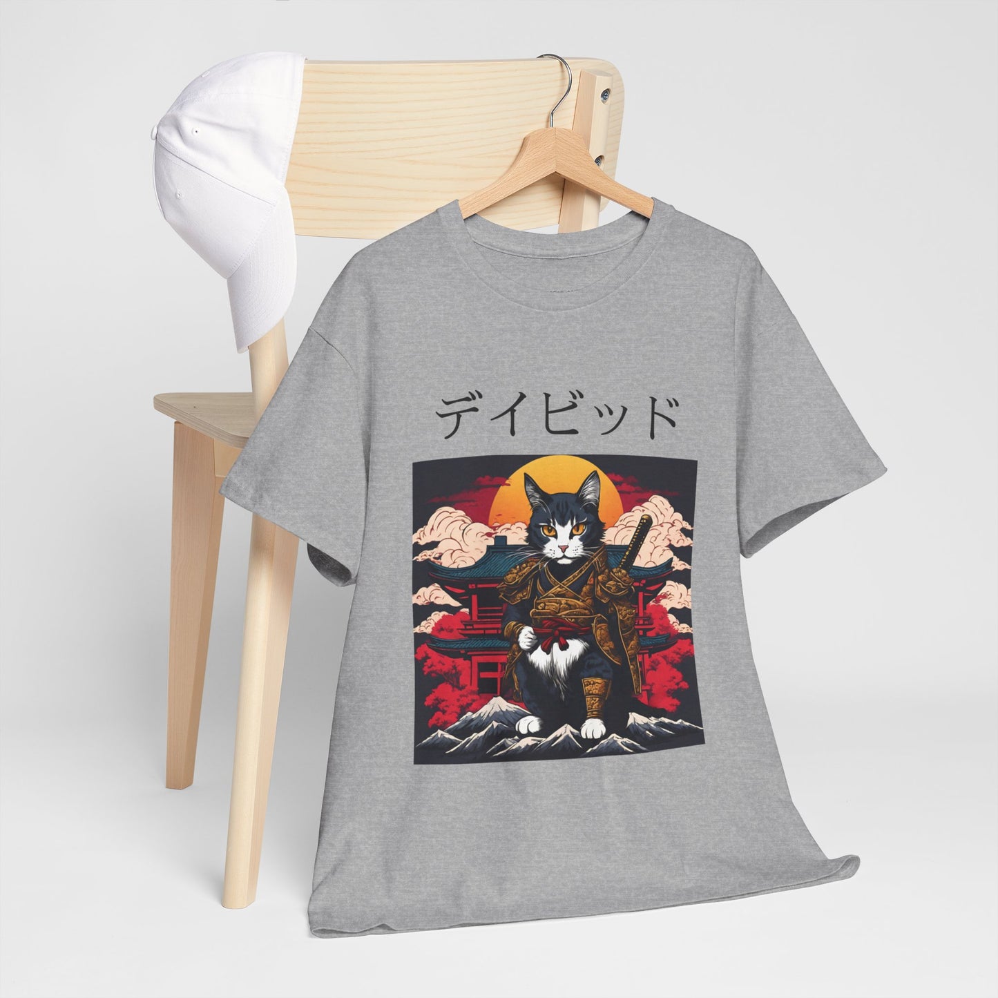 T-shirt japonais personnalisé avec votre nom T-shirt japonais personnalisé T-shirt d'anime de chat samouraï Votre texte Hiragana Katakana Kanji Femmes Hommes T-shirt