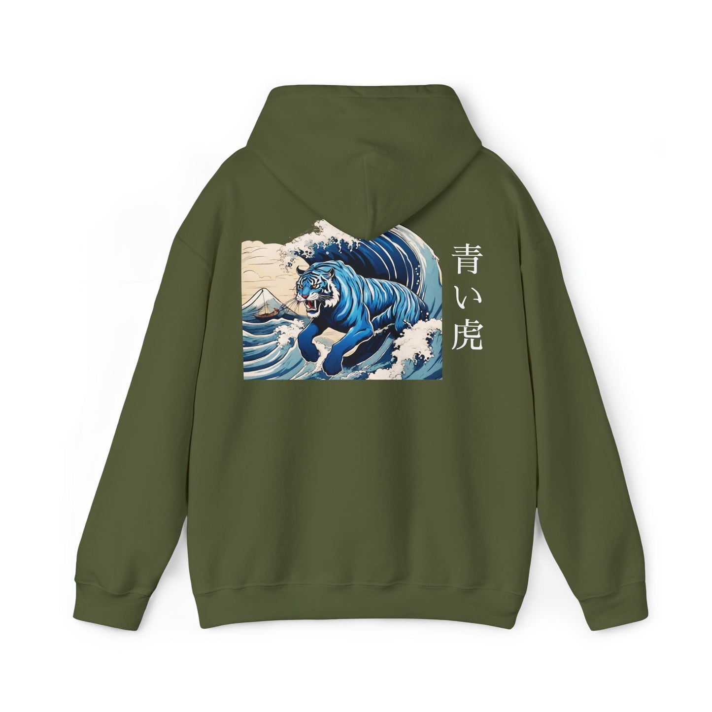 Flashlander Blue Tiger Streetwear Sudadera con capucha Kanji japonesa