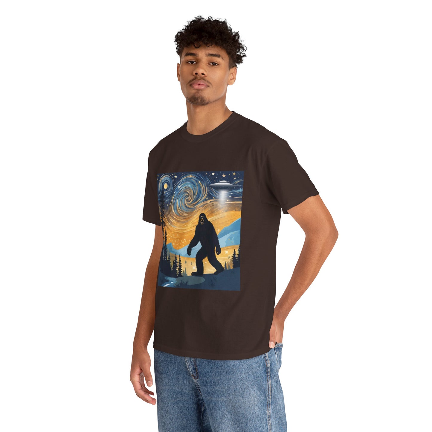 Funny Starry Night Stroll Bigfoot Encounters UFO Abduction - Flashlander Gym Shirt