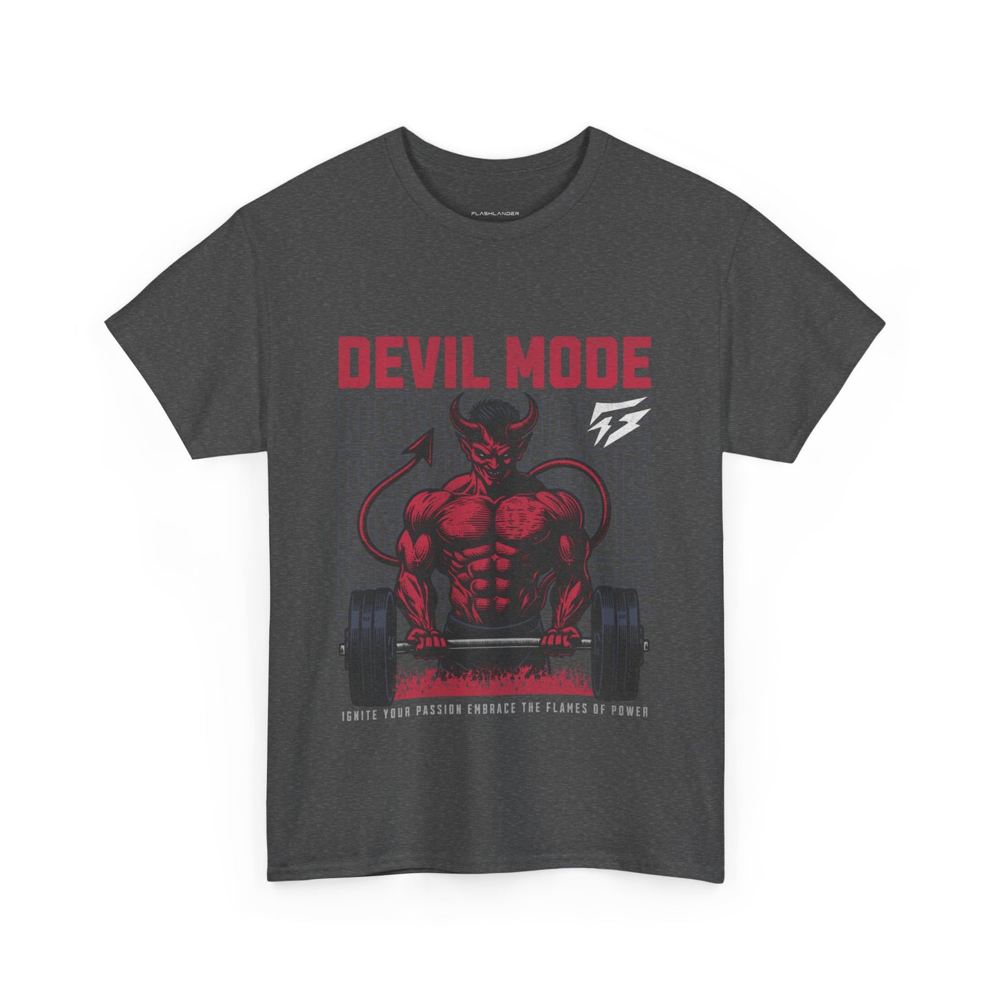 Devil Mode Gym Shirt Flashlander Cotton Unisex Charcoal Black Performance Graphic Tee