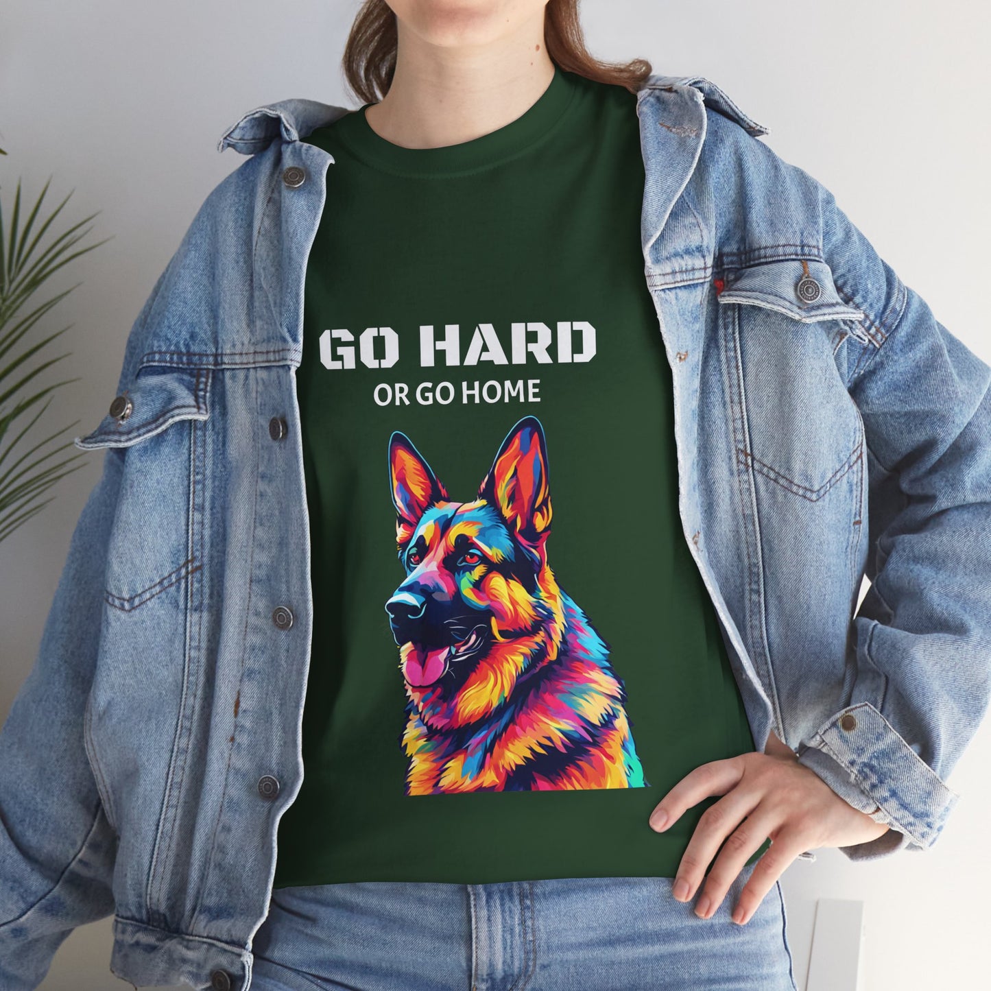 Camiseta de gimnasia Flashlander con diseño de perro pastor alemán Pop Art: "Ve a por todas o vete a casa"