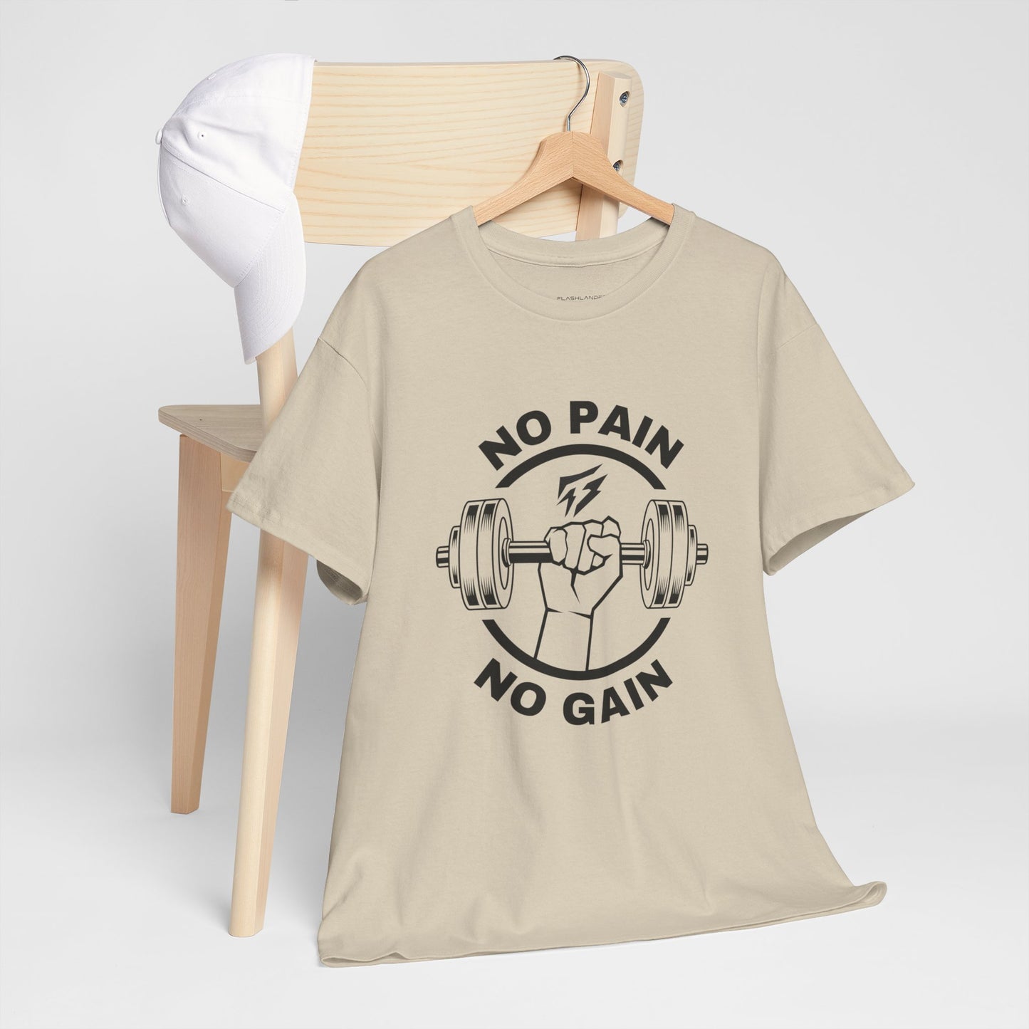 Camiseta de gimnasio Lifting Flashlander con frase "No Pain No Gain"