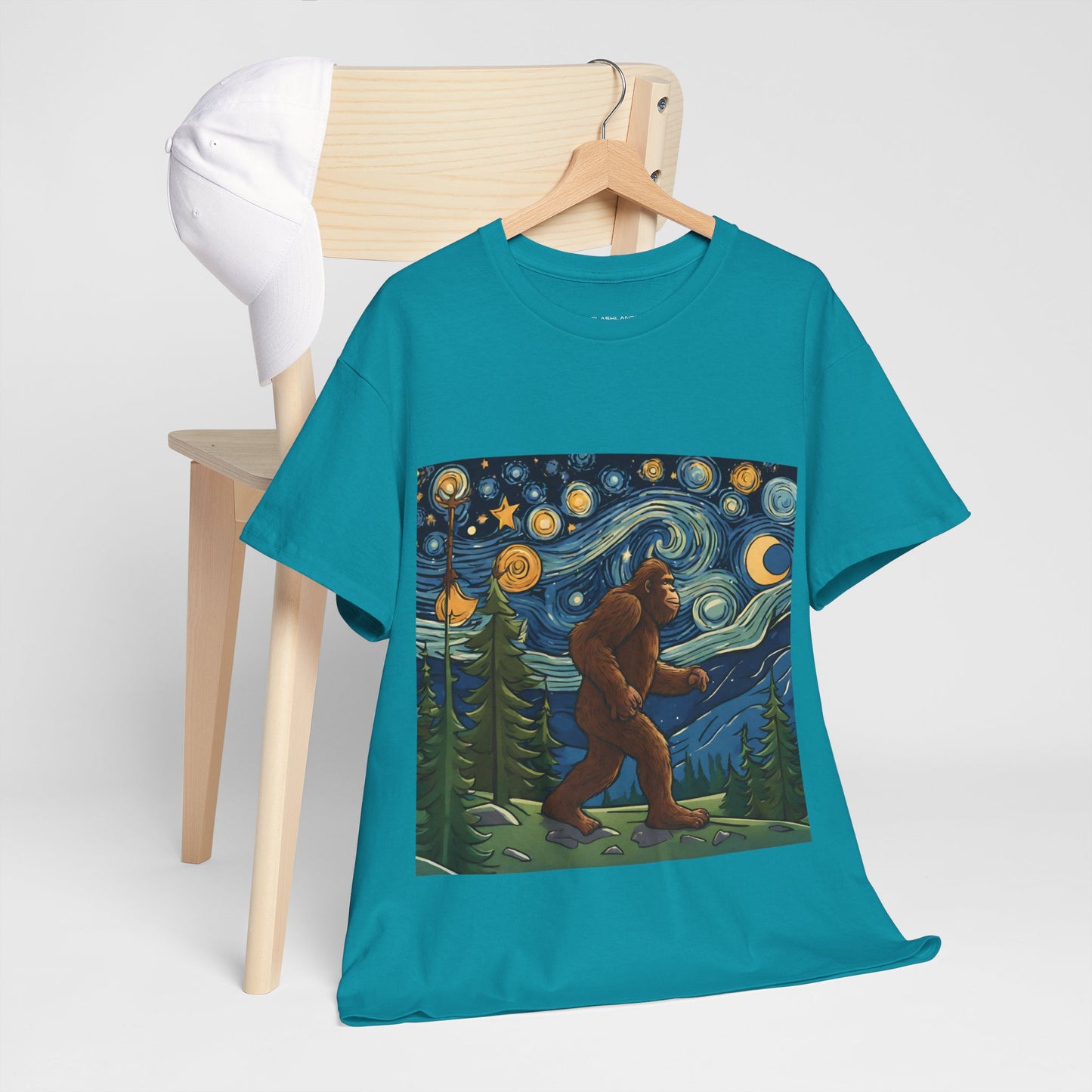 Bigfoot Strolls Through Van Gogh's Starry Night - Flashlander Gym Shirt