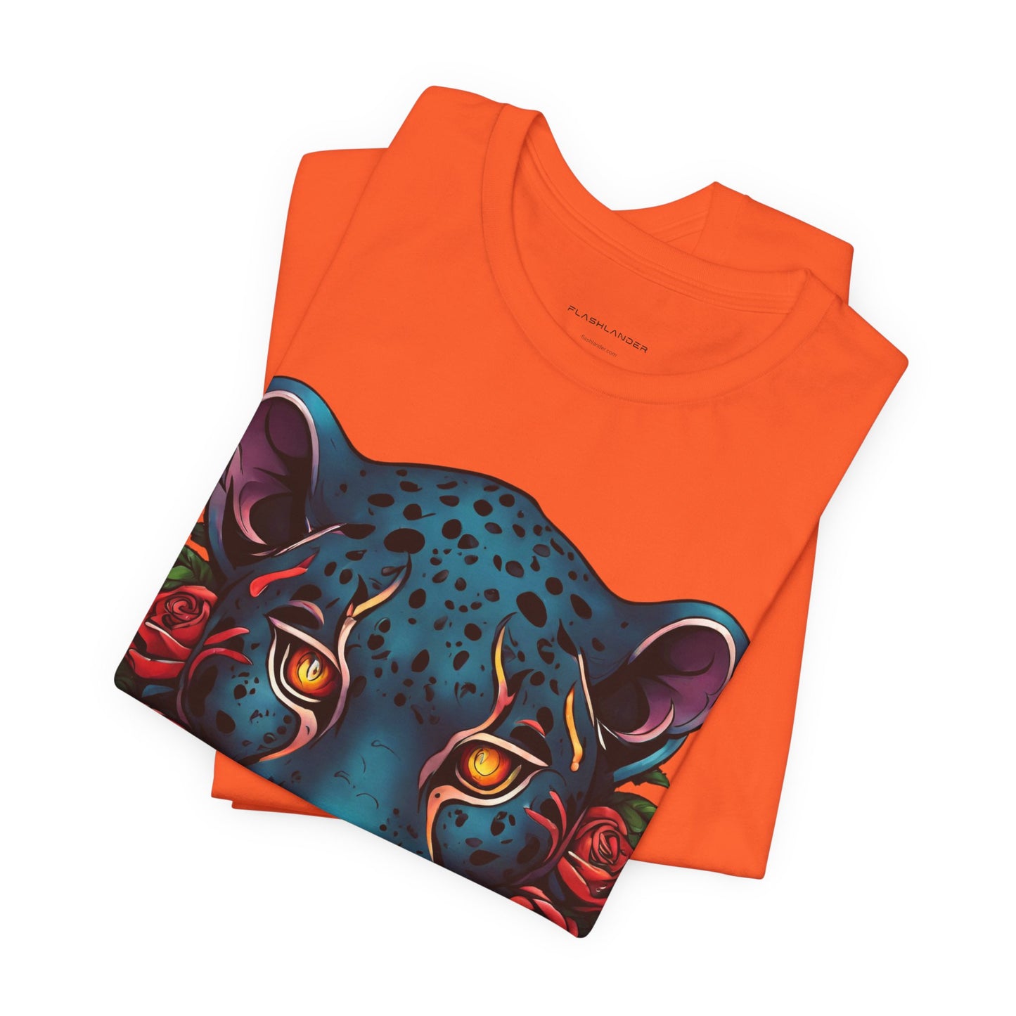 T-shirt graphique unisexe Jaguar Flames and Roses Flashlander