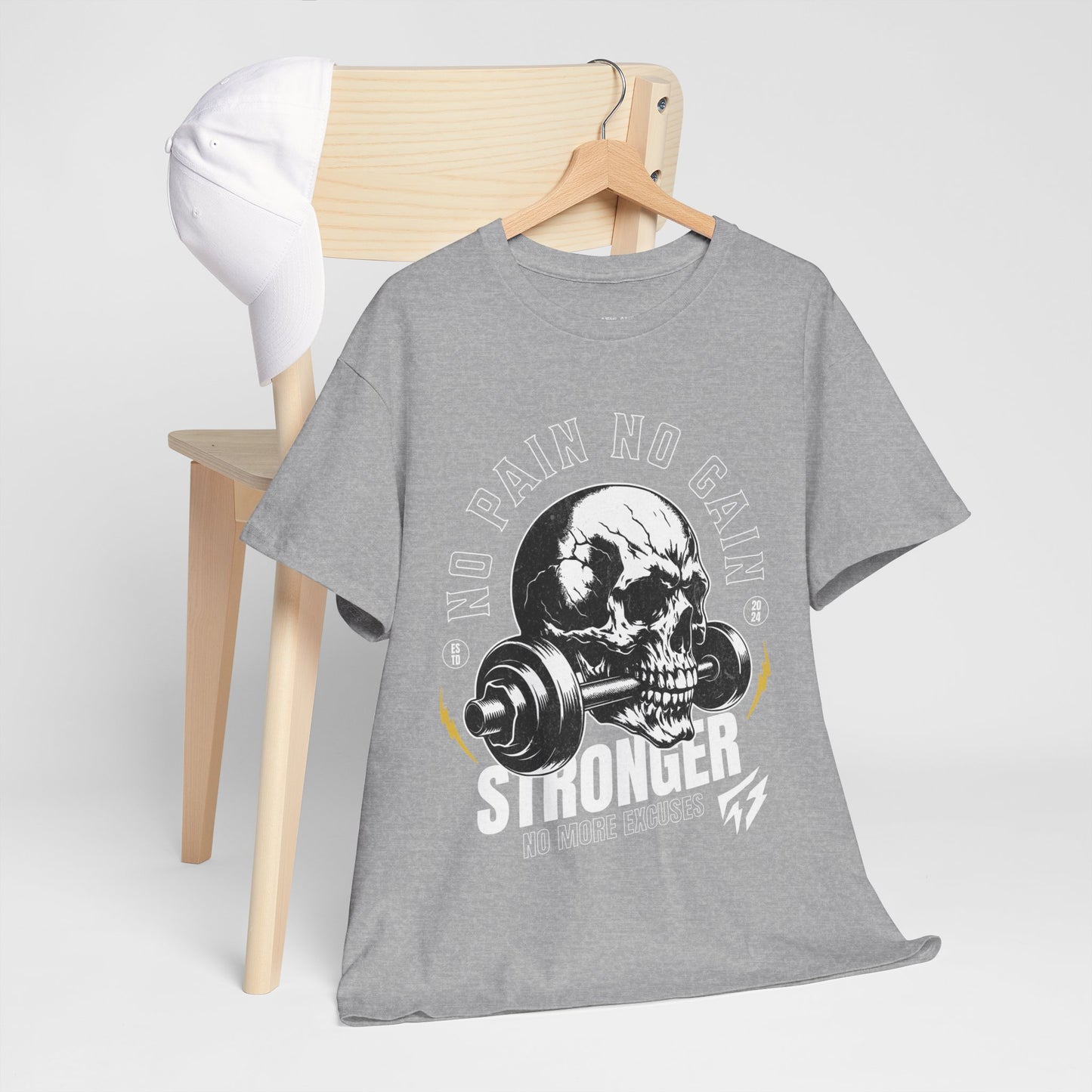 Skull Gym Shirt Flashlander No Pain No Gain Performance T-Shirt Cotton Unisex Charcoal Black Graphic Tee