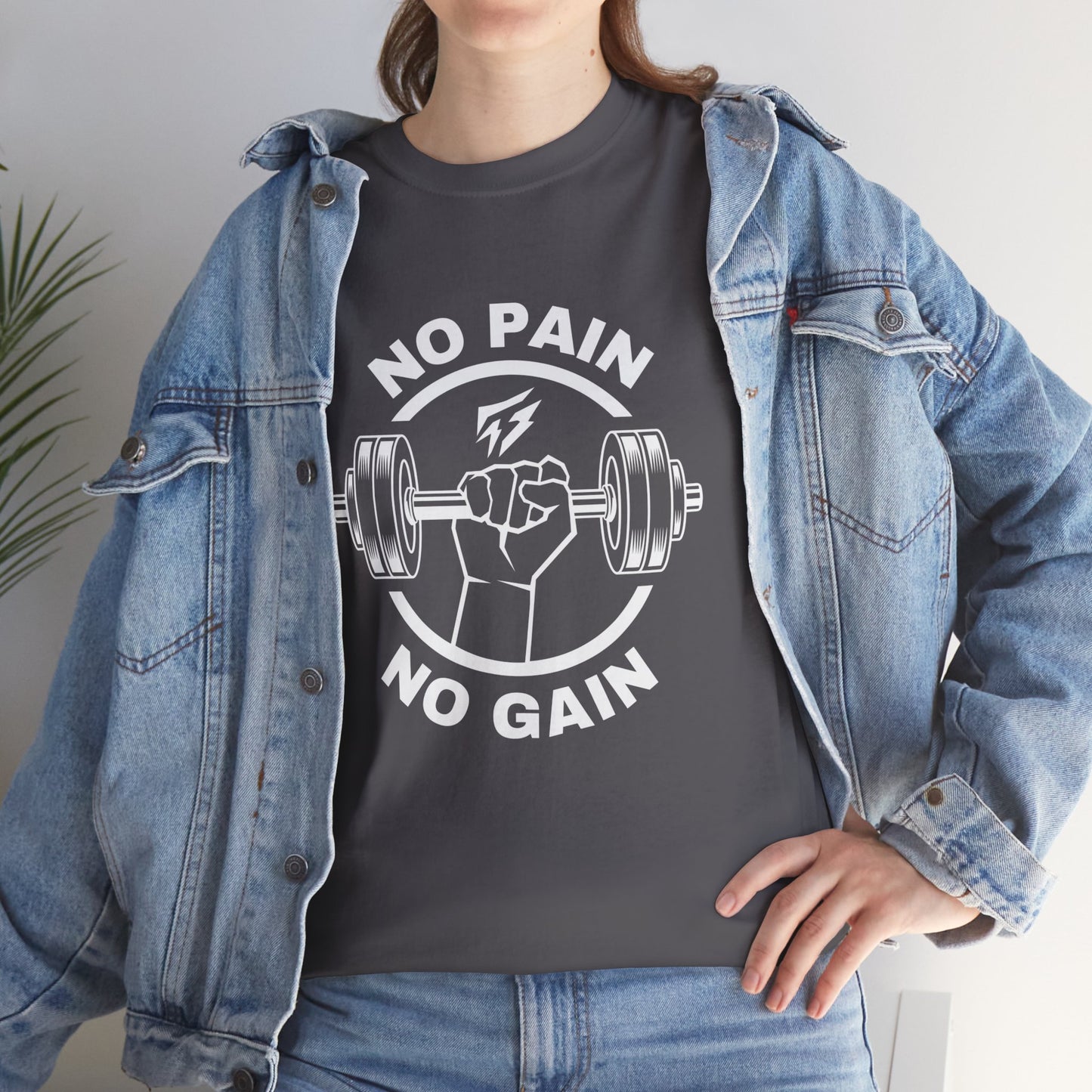 Camiseta de gimnasio Lifting Flashlander con frase "No Pain No Gain"