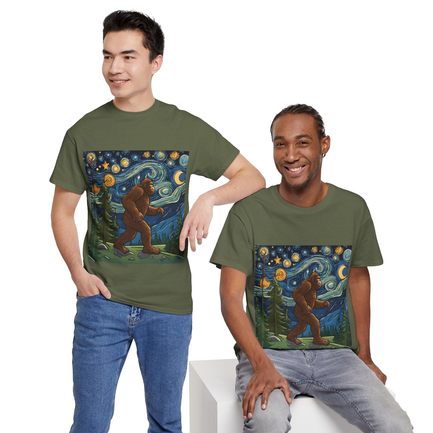 Bigfoot Strolls Through Van Gogh's Starry Night - Flashlander Gym Shirt