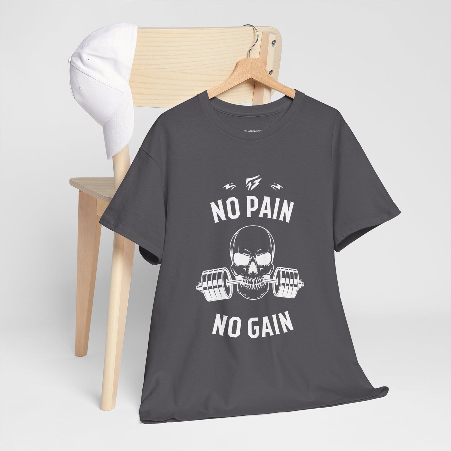 Skull Lifting Flashlander Gym Shirt No Pain No Gain Graphic Tee