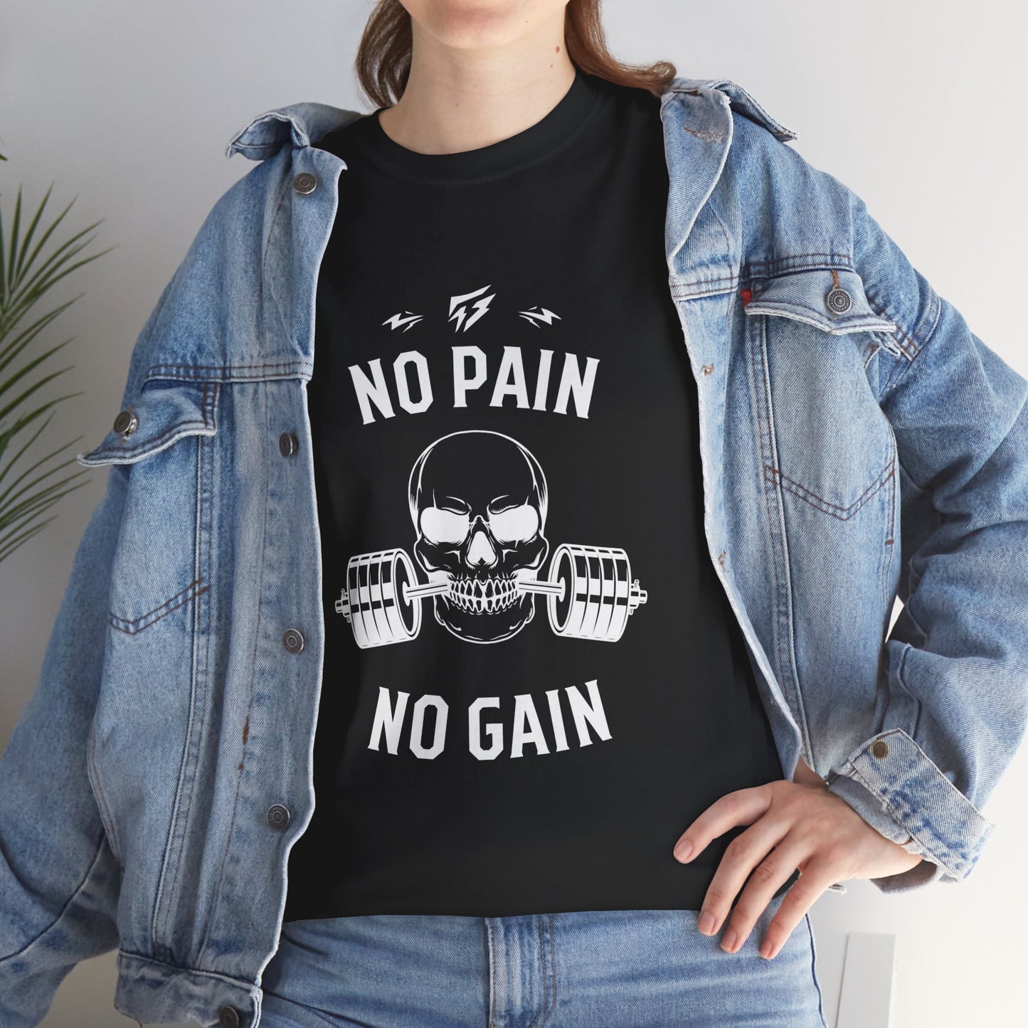 Skull Lifting Flashlander Gym Shirt No Pain No Gain Graphic Tee