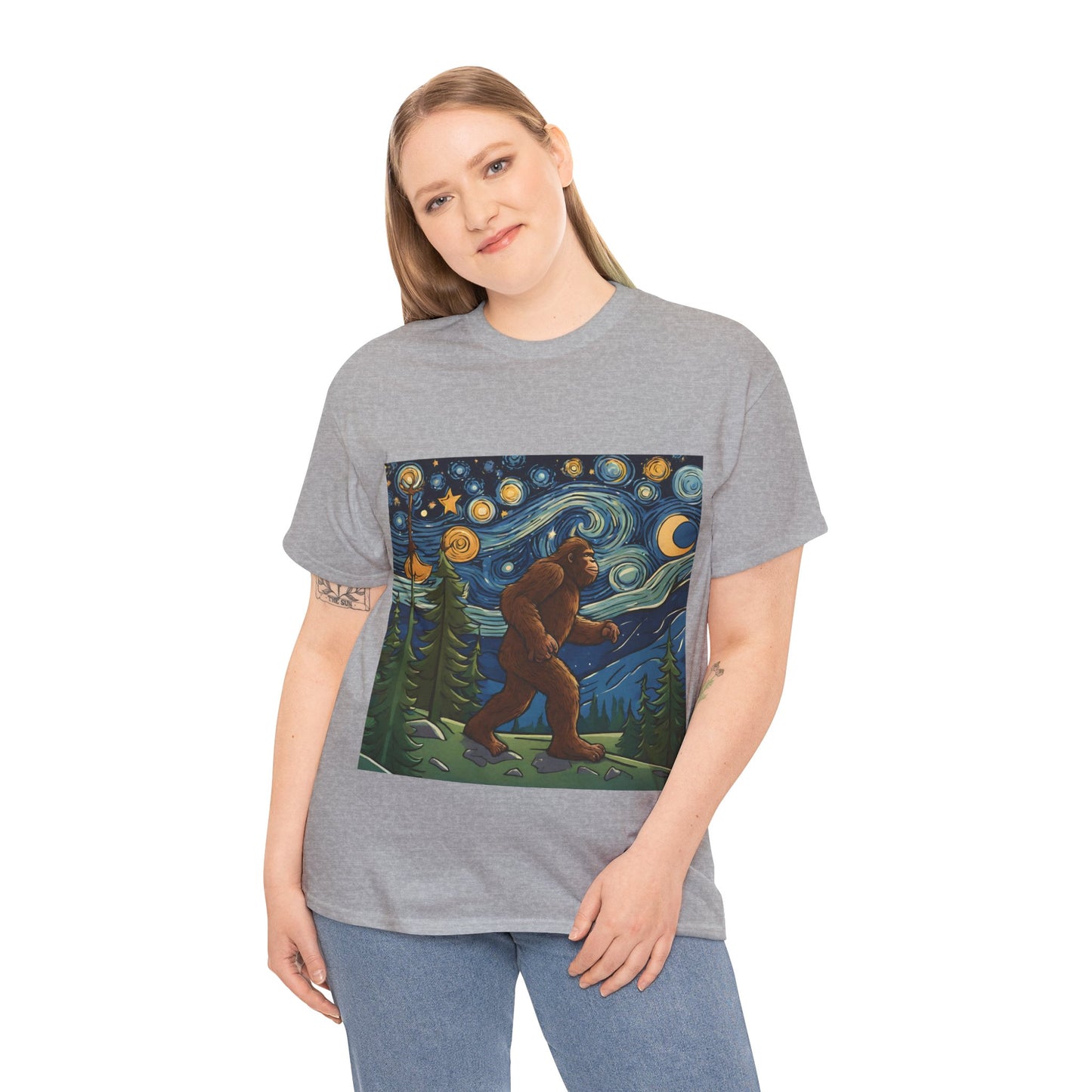 Bigfoot Strolls Through Van Gogh's Starry Night - Flashlander Gym Shirt