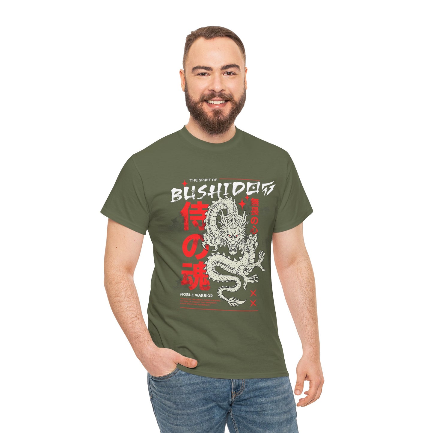 Dragon Gym Shirt The Spirit of Bushido T-Shirt Flashlander Cotton Unisex Charcoal Black Graphic Tee