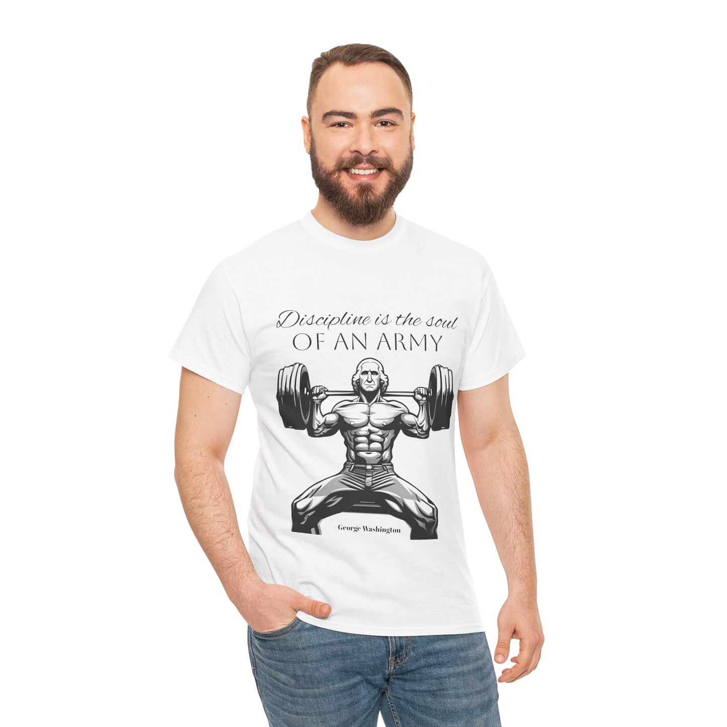 T-shirt de culturiste George Washington - Flashlander Disipline Is The Soul Of An Army Gym T-shirt en coton unisexe noir anthracite graphique