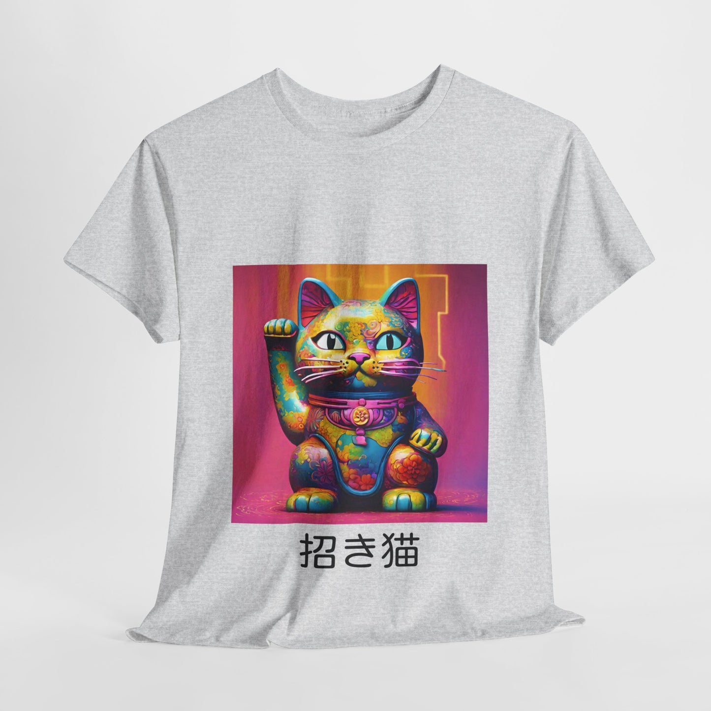 Camiseta de gimnasia Flashlander con el gato de la suerte japonés Manekineko y nombre japonés personalizado