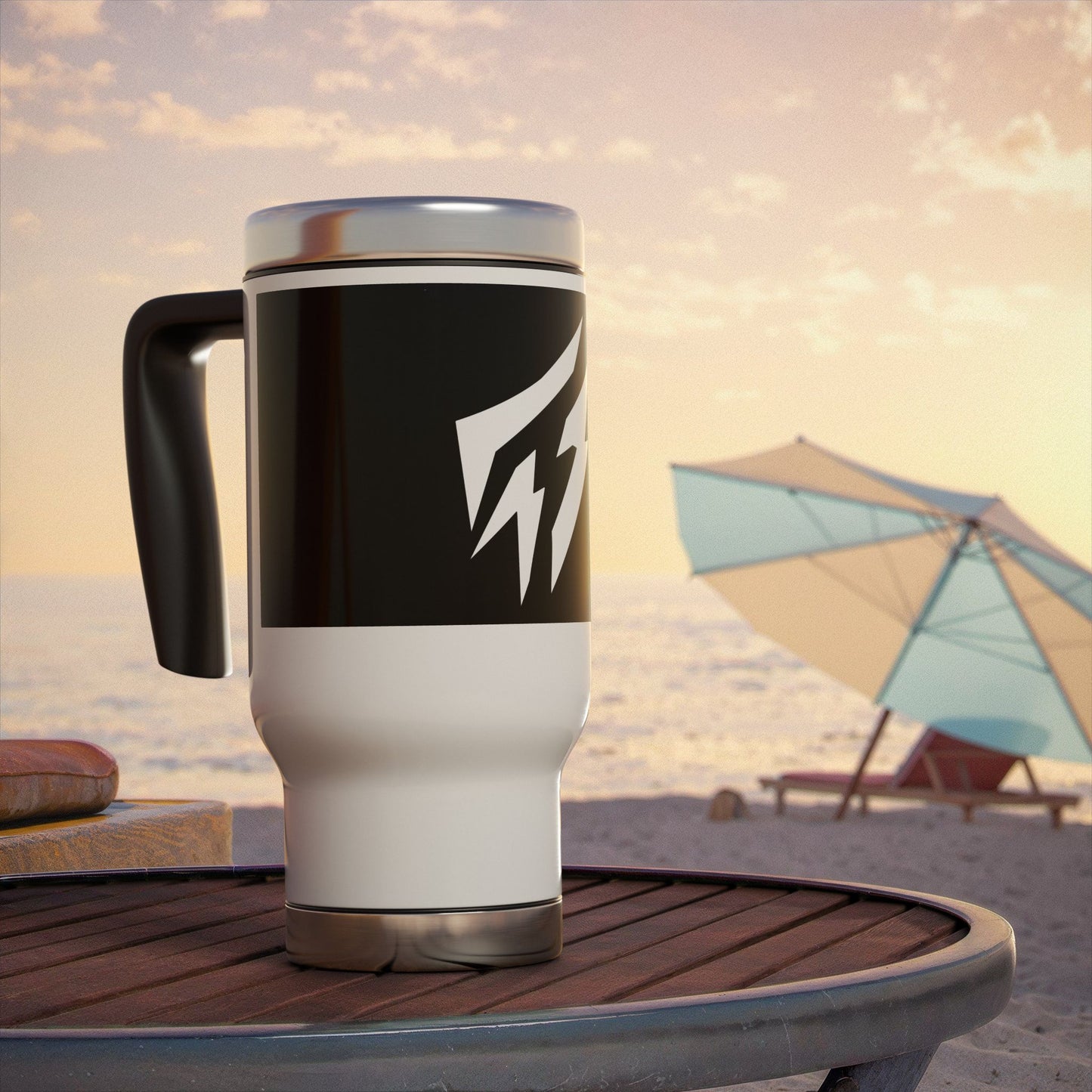 Flashlander Stainless Steel Travel Sports Mug with Handle 14oz White and Black