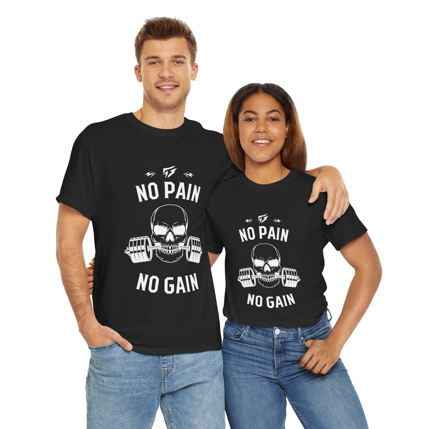 Skull Lifting Flashlander Gym Shirt No Pain No Gain Graphic Tee