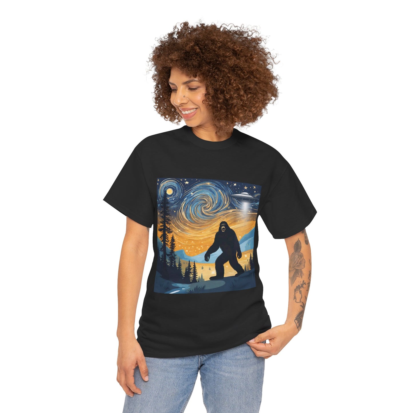 Funny Starry Night Stroll Bigfoot Encounters UFO Abduction - Flashlander Gym Shirt