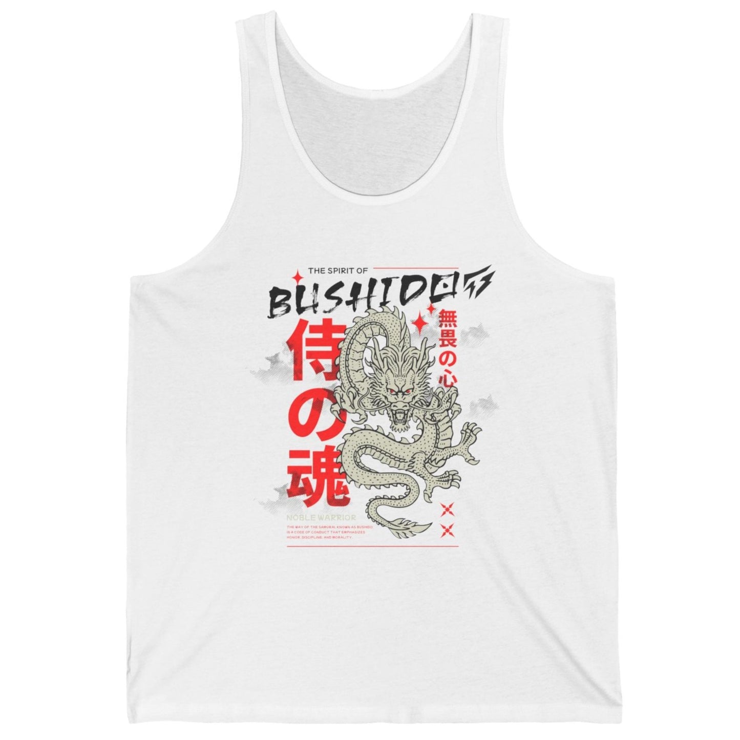 Camiseta sin mangas para gimnasio Dragon Spirit of Bushido Flashlander de algodón unisex color blanco