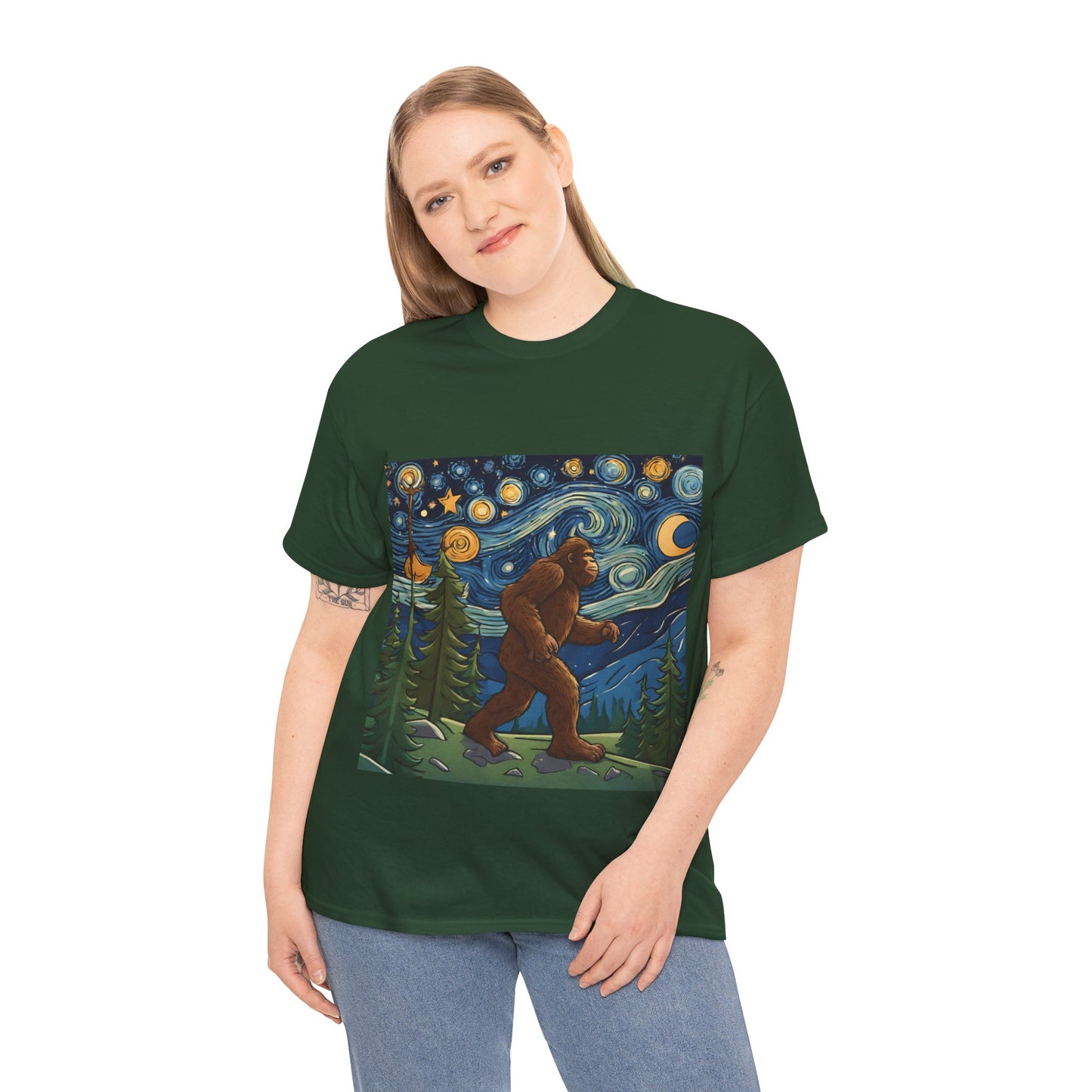 Bigfoot Strolls Through Van Gogh's Starry Night - Flashlander Gym Shirt