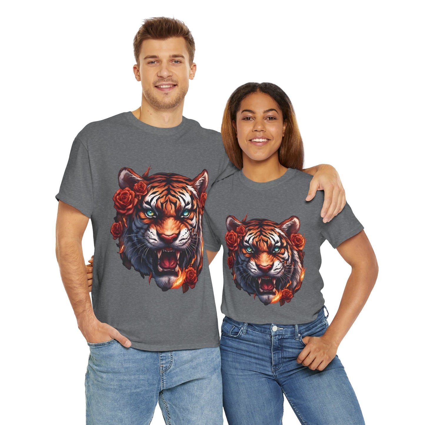 Tiger Flames and Roses T-Shirt Flashlander