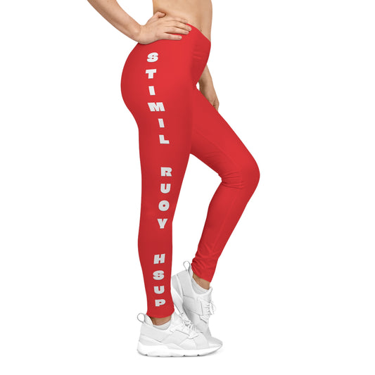 Flashlander Sportswear Evolution Women's Casual Leggings Red (AOP) Featuring Custom Motivational Quote