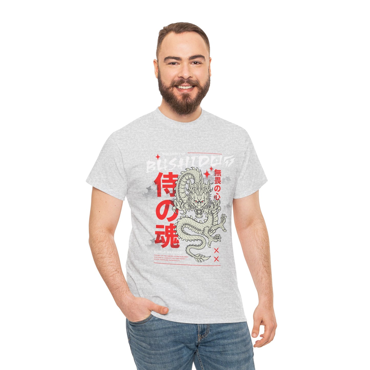 Dragon Gym Shirt The Spirit of Bushido T-Shirt Flashlander Cotton Unisex Charcoal Black Graphic Tee