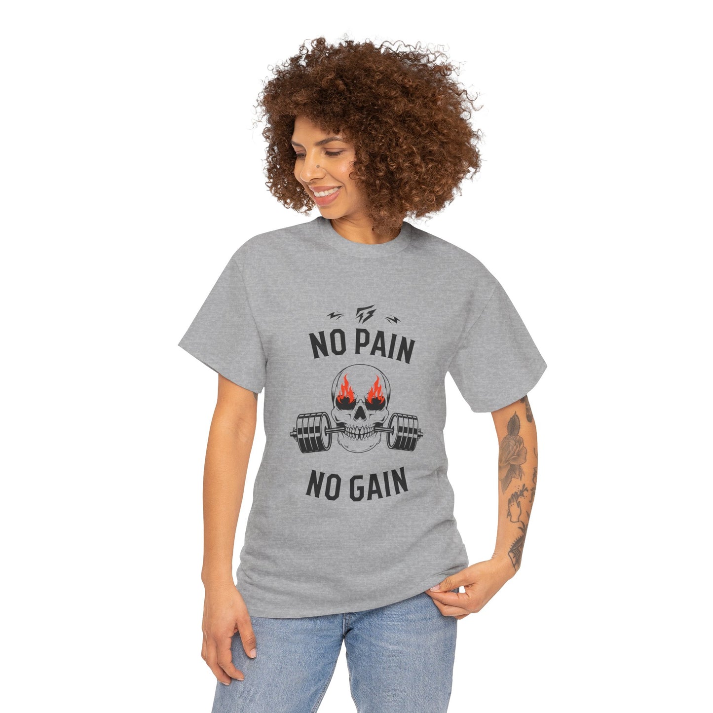 Skull Lifting Flashlander Gym Shirt No Pain No Gain Graphic Tee