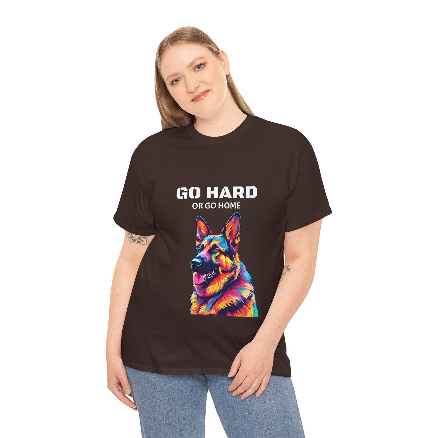 Camiseta de gimnasia Flashlander con diseño de perro pastor alemán Pop Art: "Ve a por todas o vete a casa"