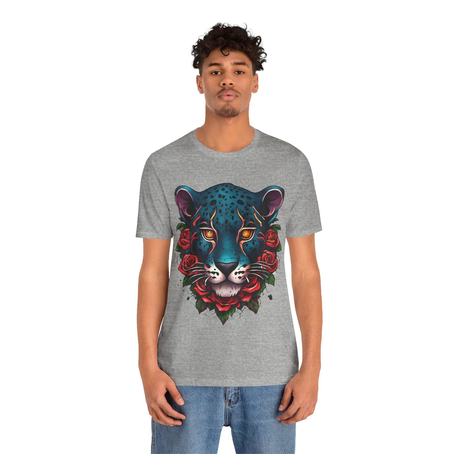 T-shirt graphique unisexe Jaguar Flames and Roses Flashlander