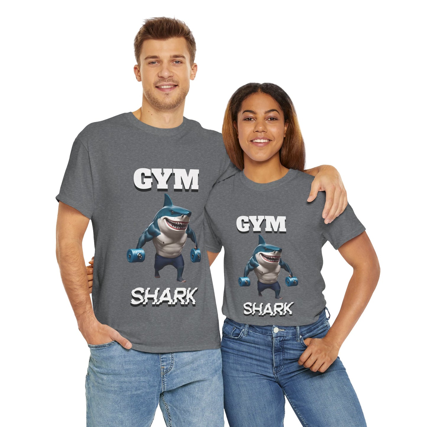 Gym Shark Performance Shirt Flashlander Cotton Unisex Charcoal Black Graphic Tee