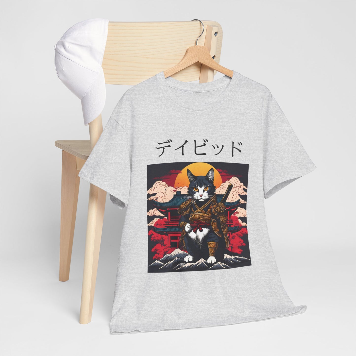 T-shirt japonais personnalisé avec votre nom T-shirt japonais personnalisé T-shirt d'anime de chat samouraï Votre texte Hiragana Katakana Kanji Femmes Hommes T-shirt