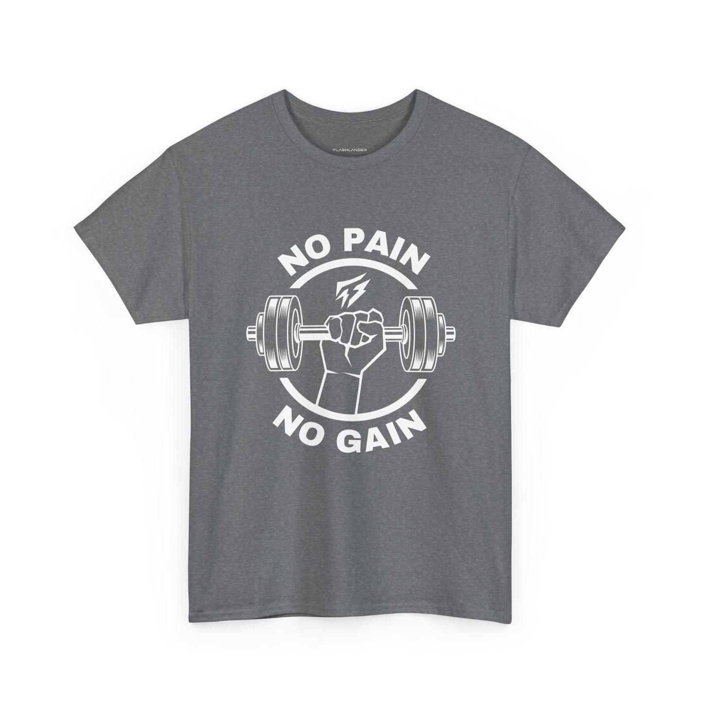 Camiseta de gimnasio Lifting Flashlander con frase "No Pain No Gain"