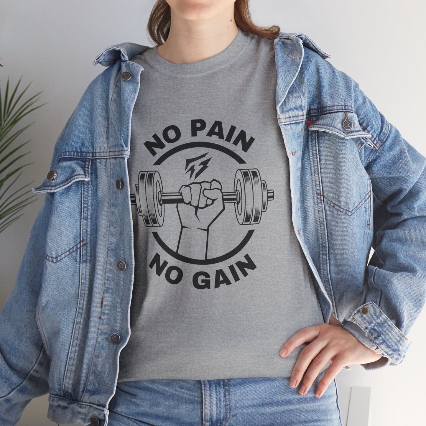 T-shirt de sport Lifting Flashlander avec citation « No Pain No Gain »