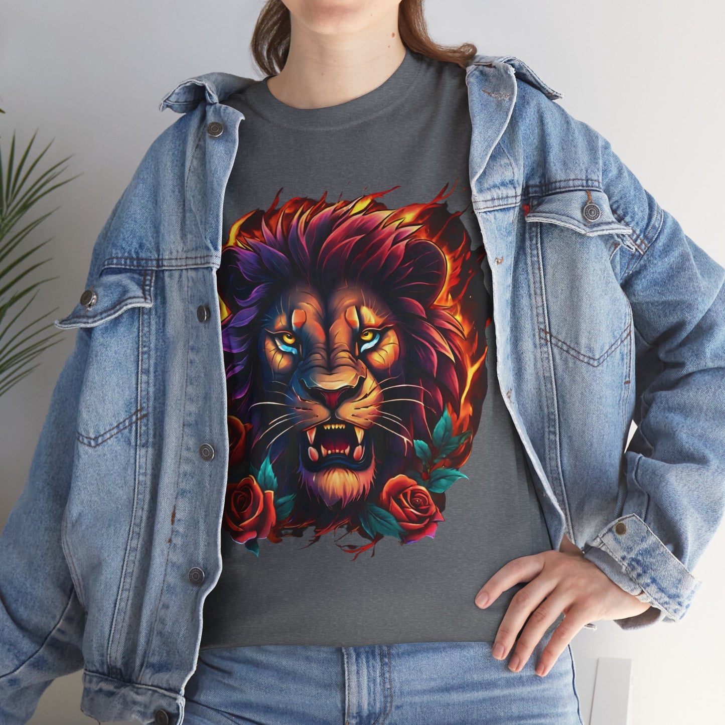 Lion Flames and Roses T-Shirt Flashlander