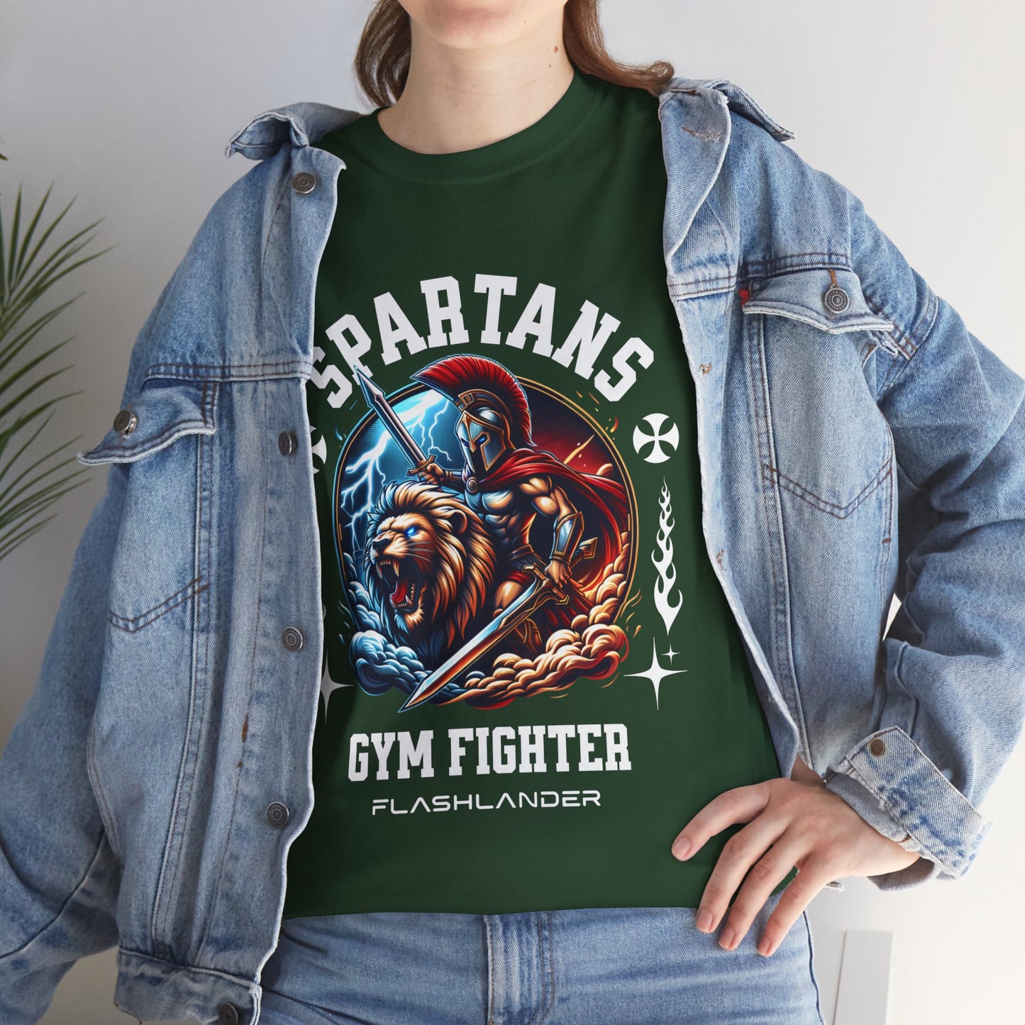 Spartans Gym Fighter Shirt Flashlander Performance T-Shirt Cotton Unisex Charcoal Black Graphic Tee