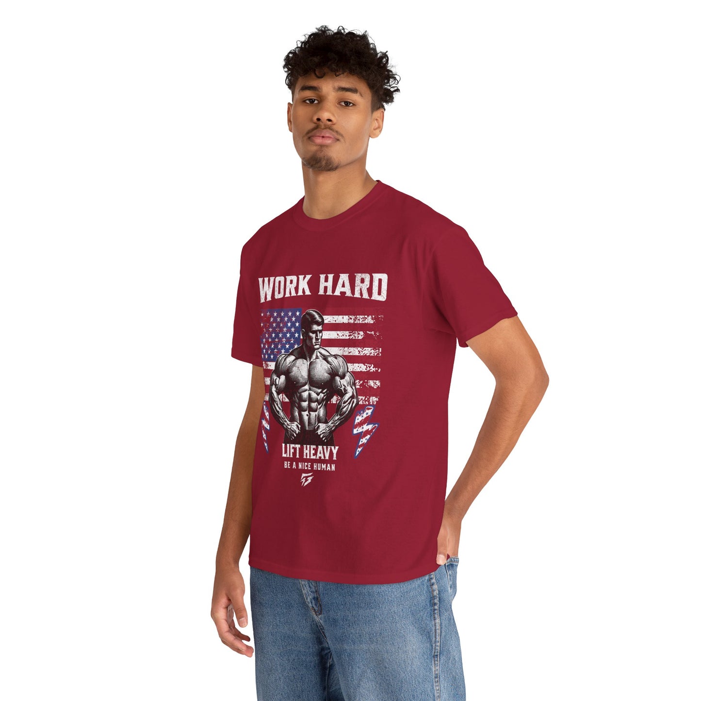 Work Hard Lift Heavy Gym Shirt Flashlander Cotton Unisex Charcoal Black Graphic Tee