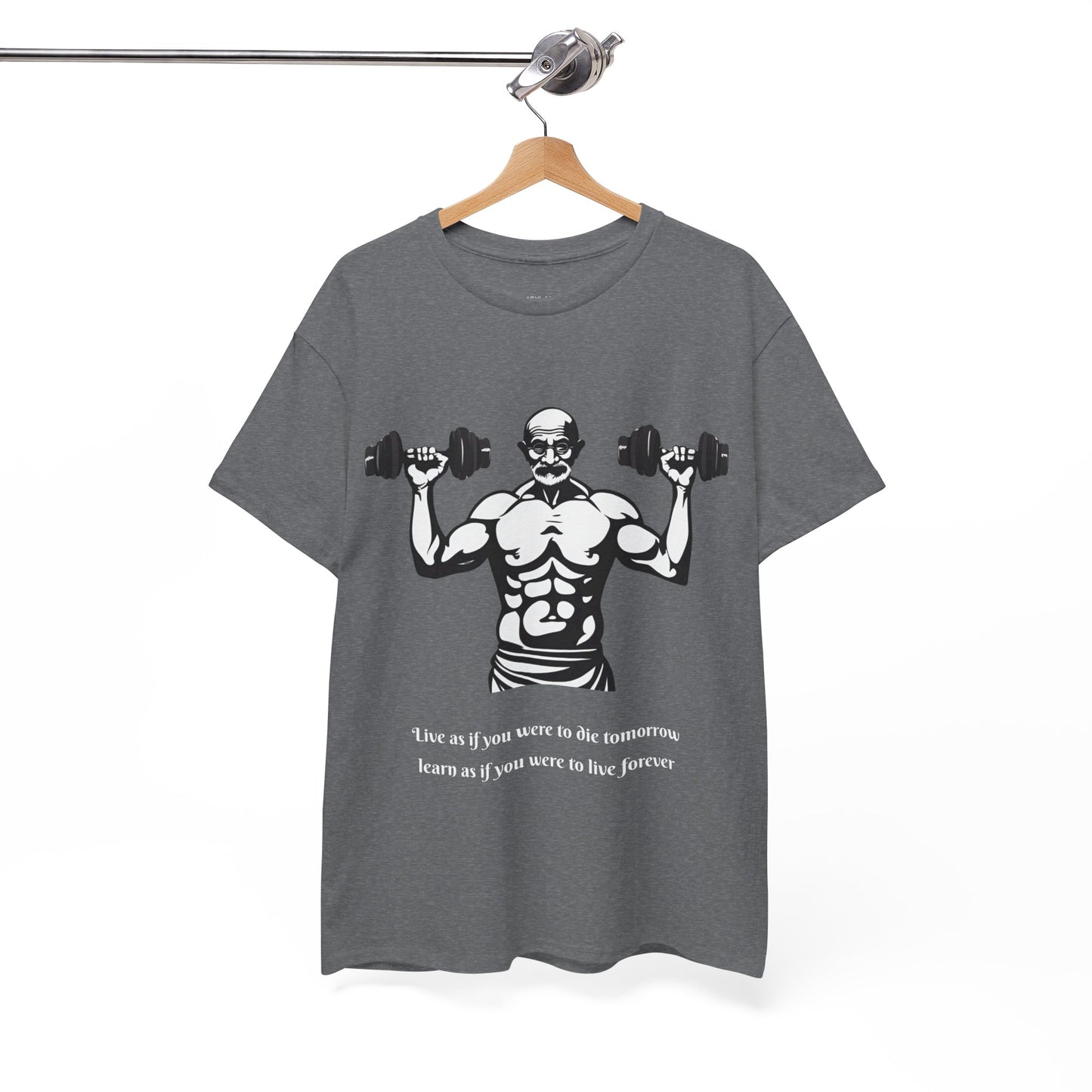 Gandhi Bodybuilder Gym Shirt - Flashlander Live as if you were to die tomorrow, learn as if you were to live forever quote Graphic Tee