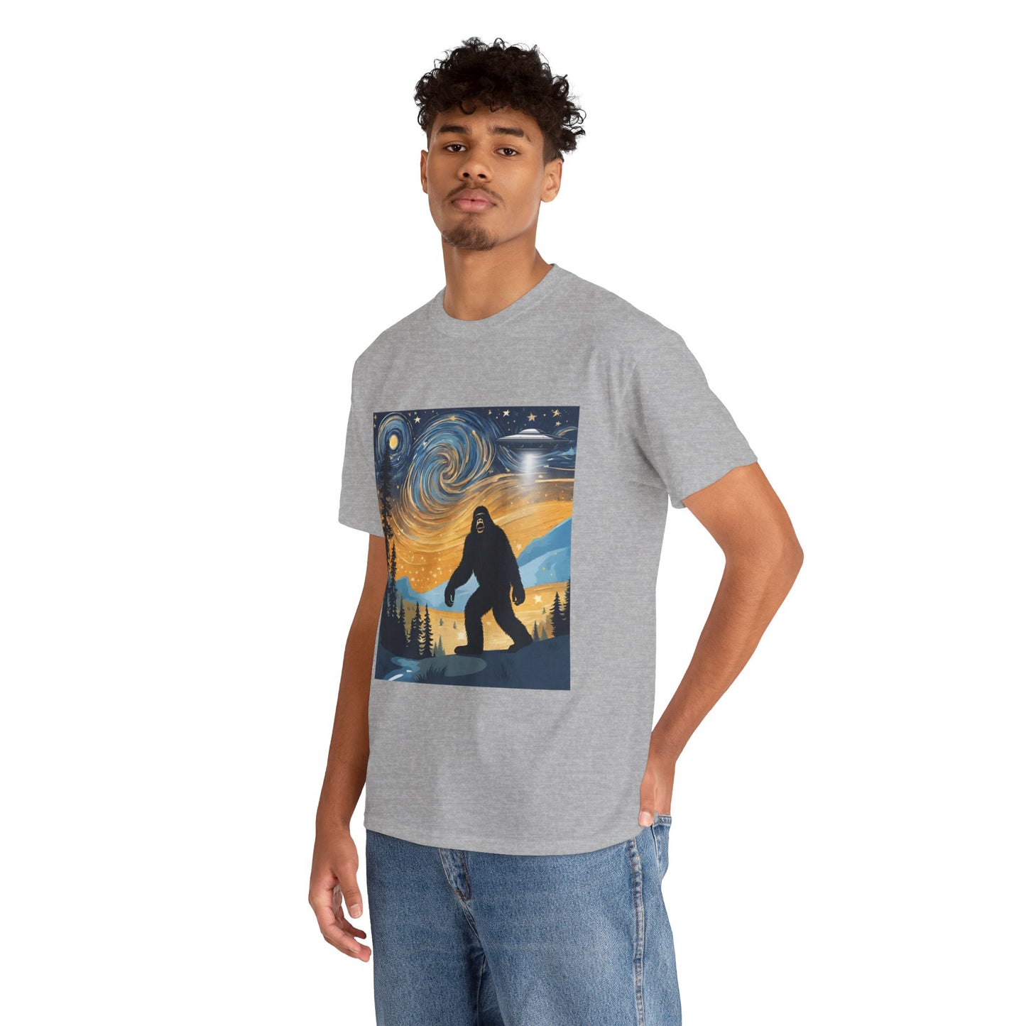 Funny Starry Night Stroll Bigfoot Encounters UFO Abduction - Flashlander Gym Shirt