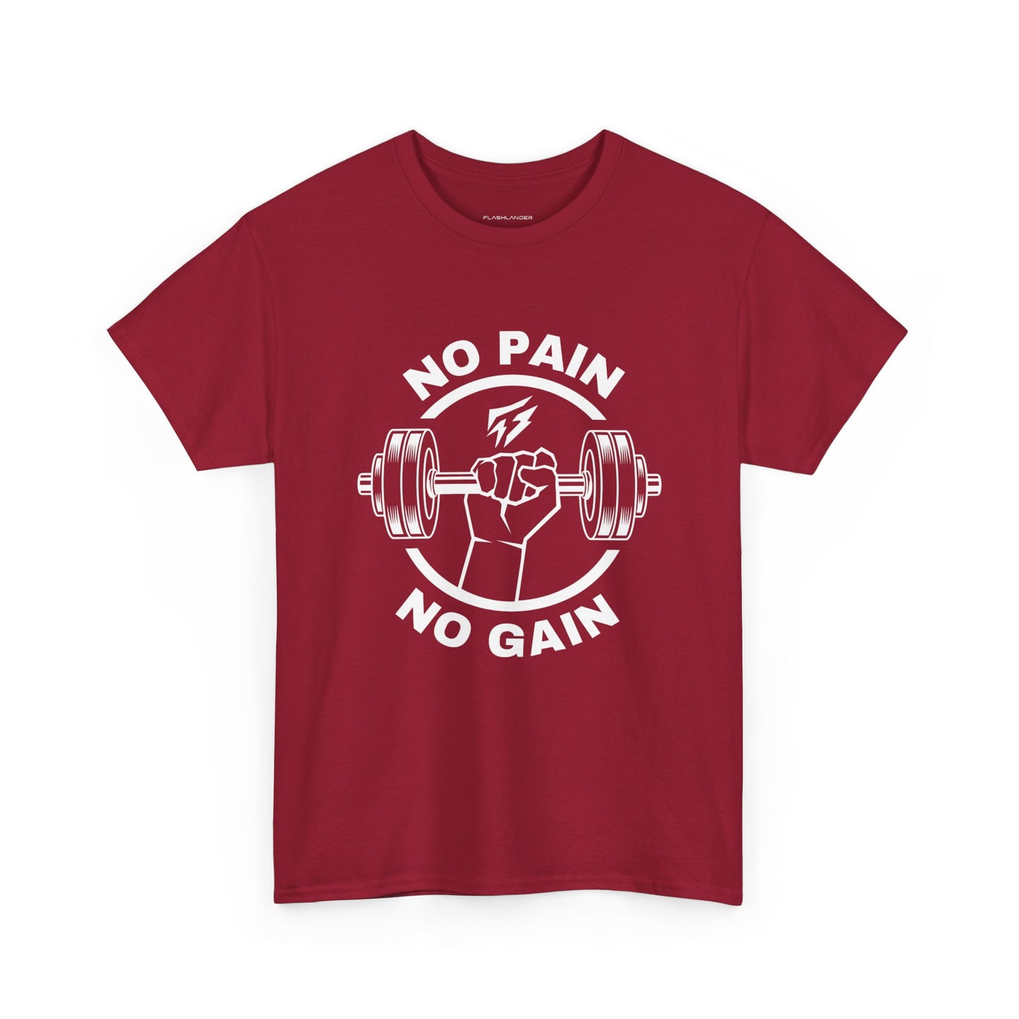 Camiseta de gimnasio Lifting Flashlander con frase "No Pain No Gain"