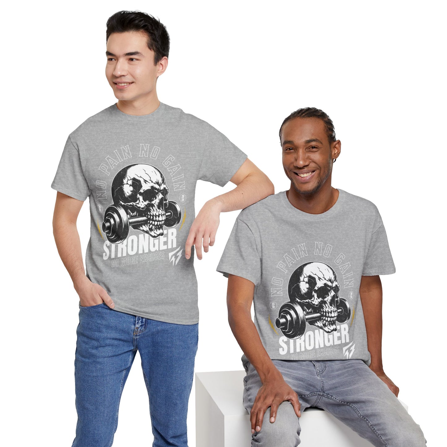 Skull Gym Shirt Flashlander No Pain No Gain Performance T-Shirt Cotton Unisex Charcoal Black Graphic Tee