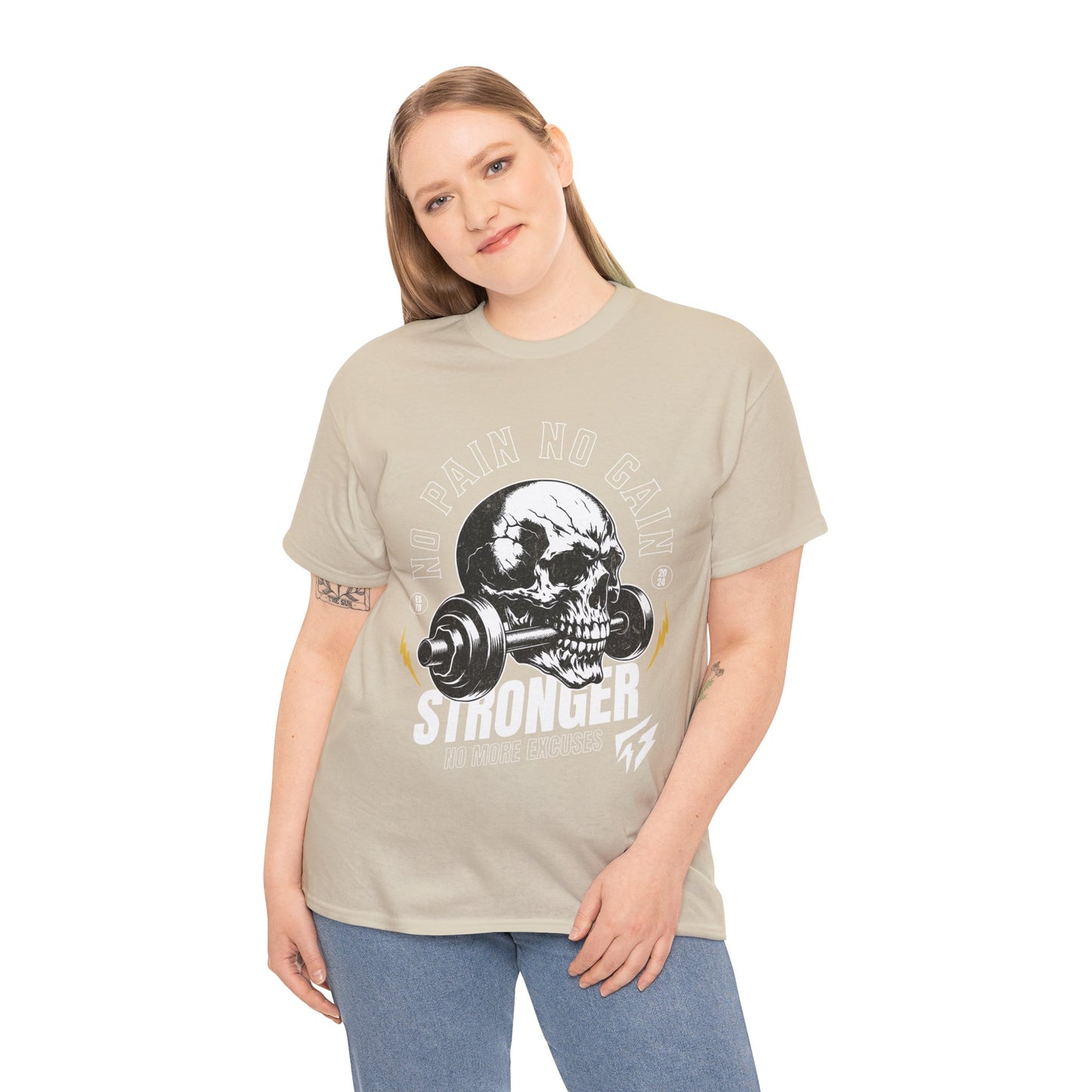 Skull Gym Shirt Flashlander No Pain No Gain Performance T-Shirt Cotton Unisex Charcoal Black Graphic Tee