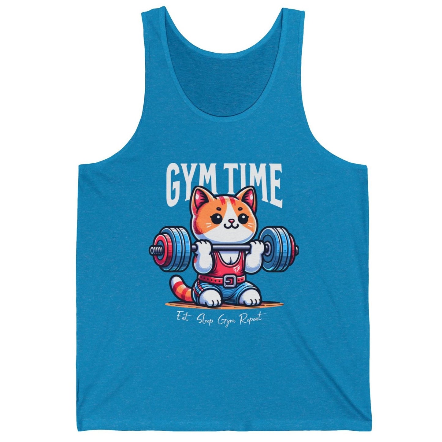 Cute Cat Gym Time Gym Jersey Tank Flashlander Gym Kitty Cotton Unisex White