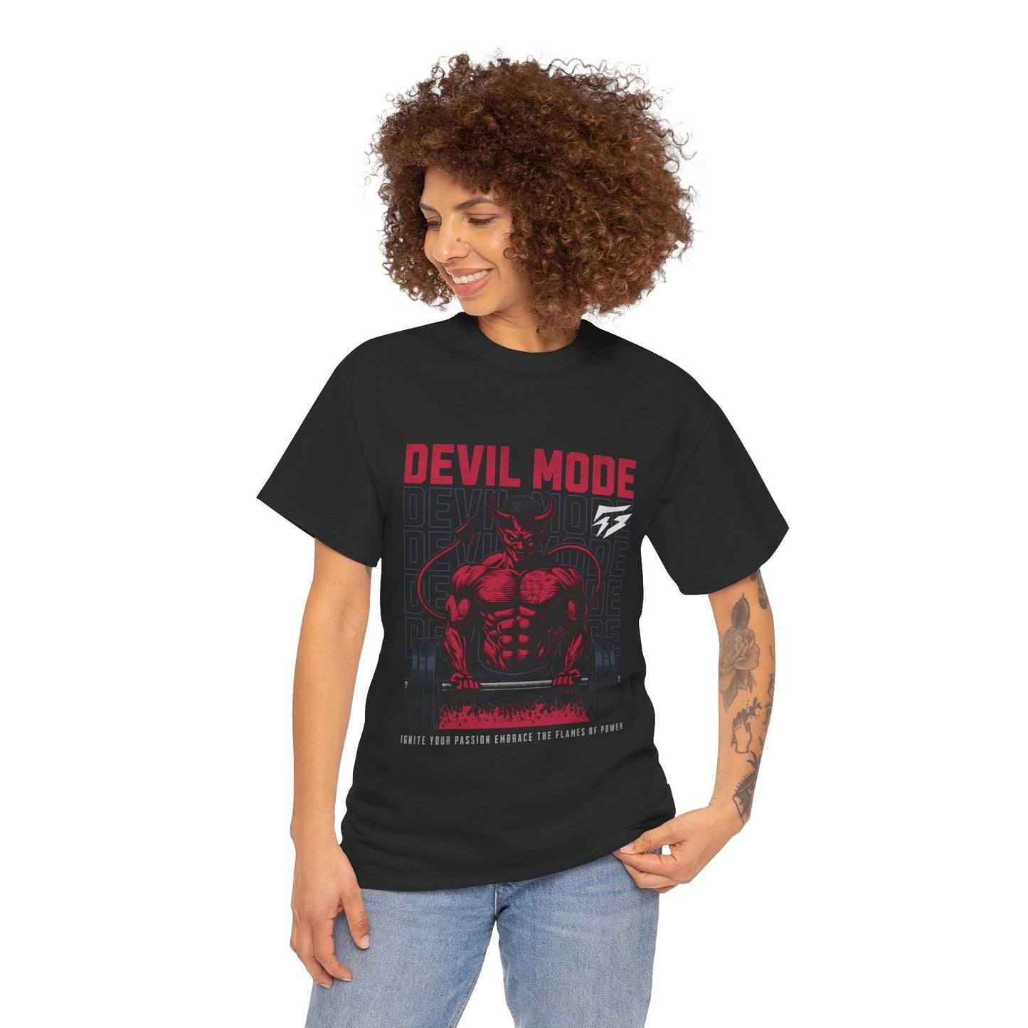 Devil Mode Gym Shirt Flashlander Cotton Unisex Charcoal Black Performance Graphic Tee