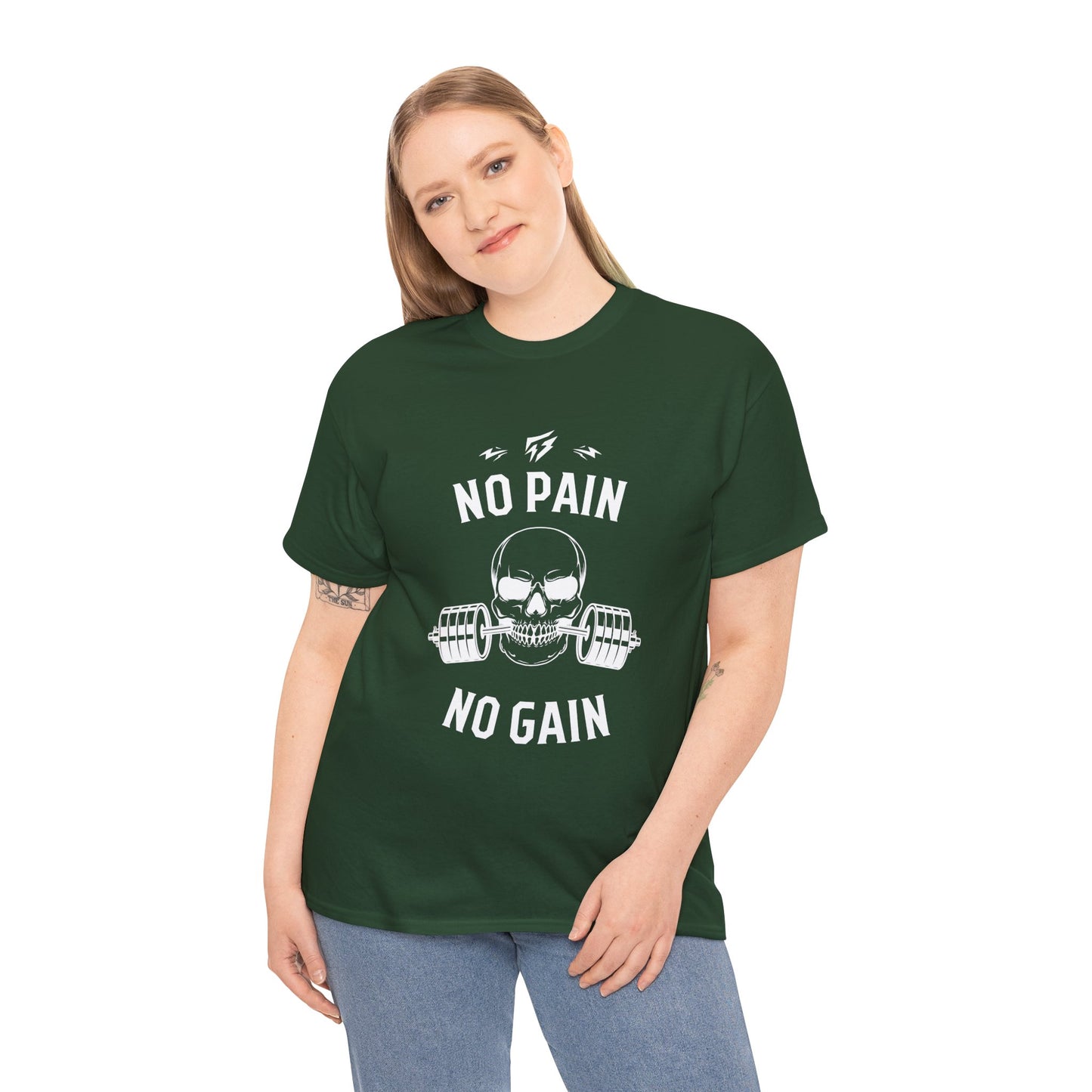 Skull Lifting Flashlander Gym Shirt No Pain No Gain Graphic Tee