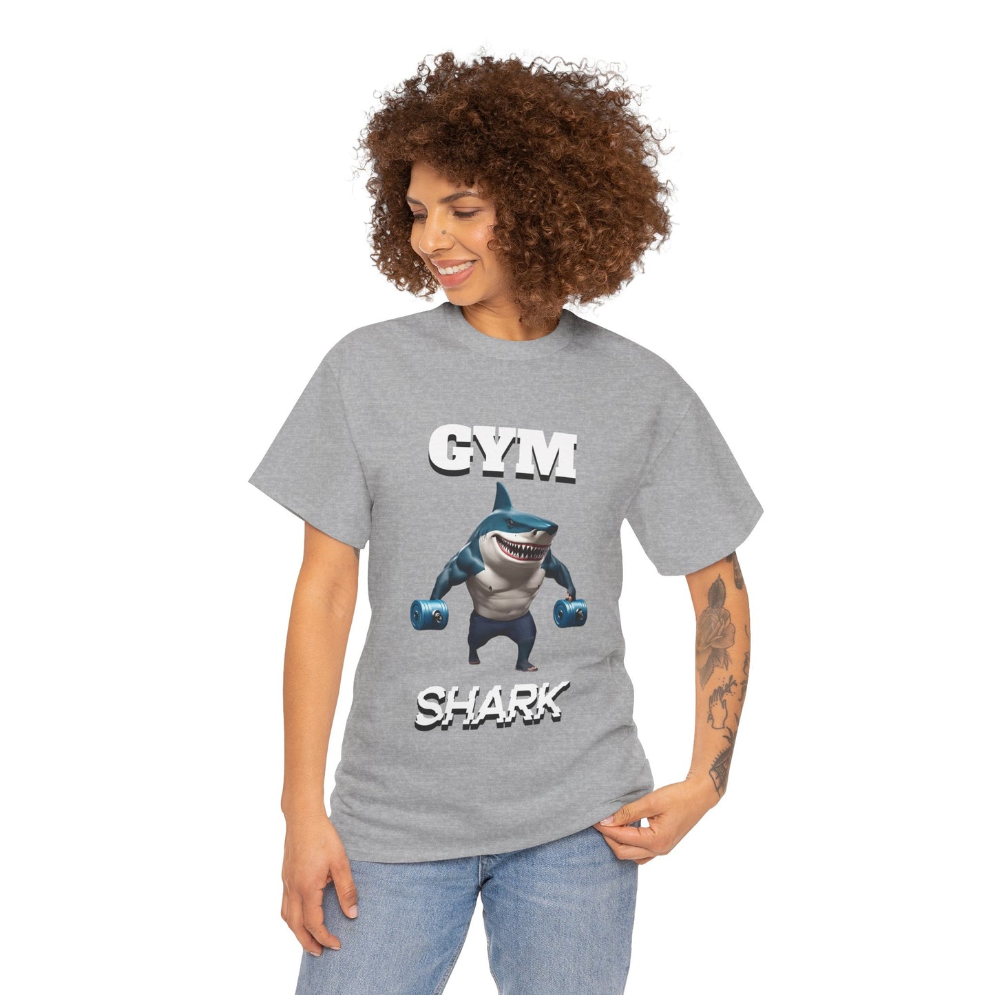 Gym Shark Performance Shirt Flashlander Cotton Unisex Charcoal Black Graphic Tee